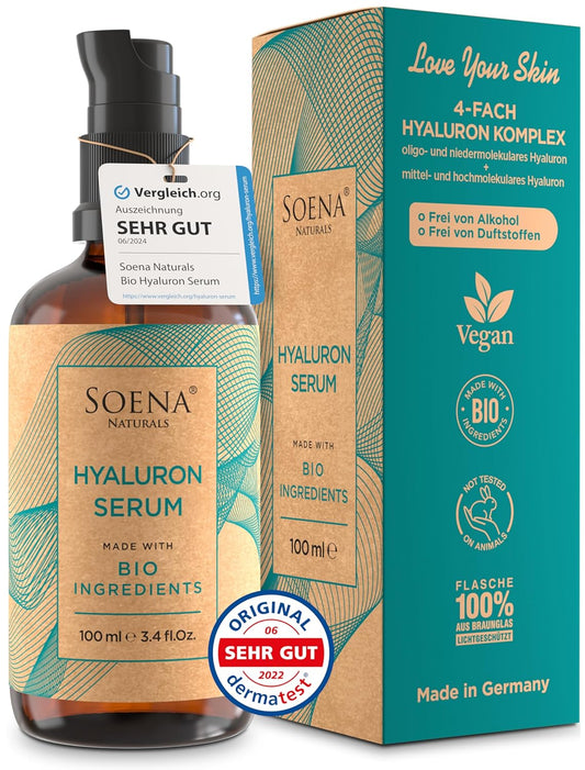 Bio Hyaluron Serum Hochdosiert - Beste Hyaluronsäure (Oligo) - 8-Fach Anti-Falten-Komplex- Mit 4 Hyalurongrößen - Frei Von Alkohol & Parfüm 100Ml - Hyaluronsäure Serum Made in Germany.