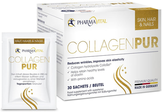 Collagenpur - Collagen Sachets - 30 Stück - Collasel® Kollagen Hydrolysat - Peptide Typ 1 Und 3 - Natürlicher Geschmack & Perfekte Löslichkeit - Produziert in Deutschland